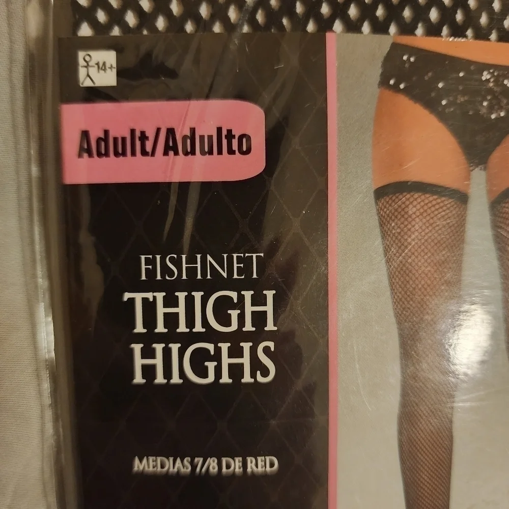 NWT Fishnet Thigh High Stockings Black Sexy Goth Punk Adult One Size Fits Most